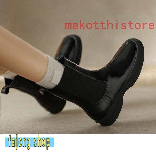 レディース ショートブーツ 本革 サイドゴアブーツ 牛革 ローヒール チェルシーブーツ 錦 厚底 身長アップ アンクルブーツ プラットフォーム レザー 4.5cm