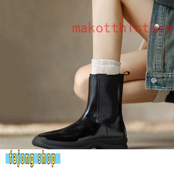 レディース ショートブーツ 本革 サイドゴアブーツ 牛革 ローヒール チェルシーブーツ 錦 厚底 身長アップ アンクルブーツ プラットフォーム レザー 4.5cm