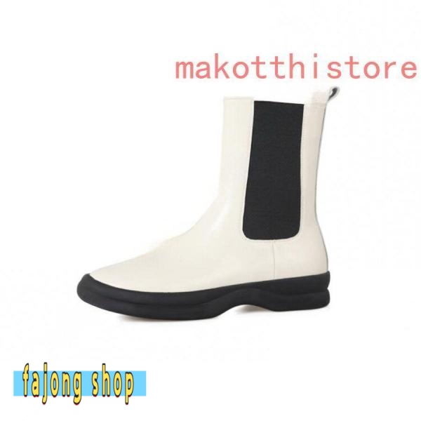 レディース ショートブーツ 本革 サイドゴアブーツ 牛革 ローヒール チェルシーブーツ 錦 厚底 身長アップ アンクルブーツ プラットフォーム レザー 4.5cm