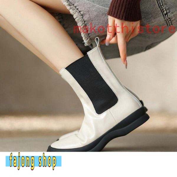 レディース ショートブーツ 本革 サイドゴアブーツ 牛革 ローヒール チェルシーブーツ 錦 厚底 身長アップ アンクルブーツ プラットフォーム レザー 4.5cm