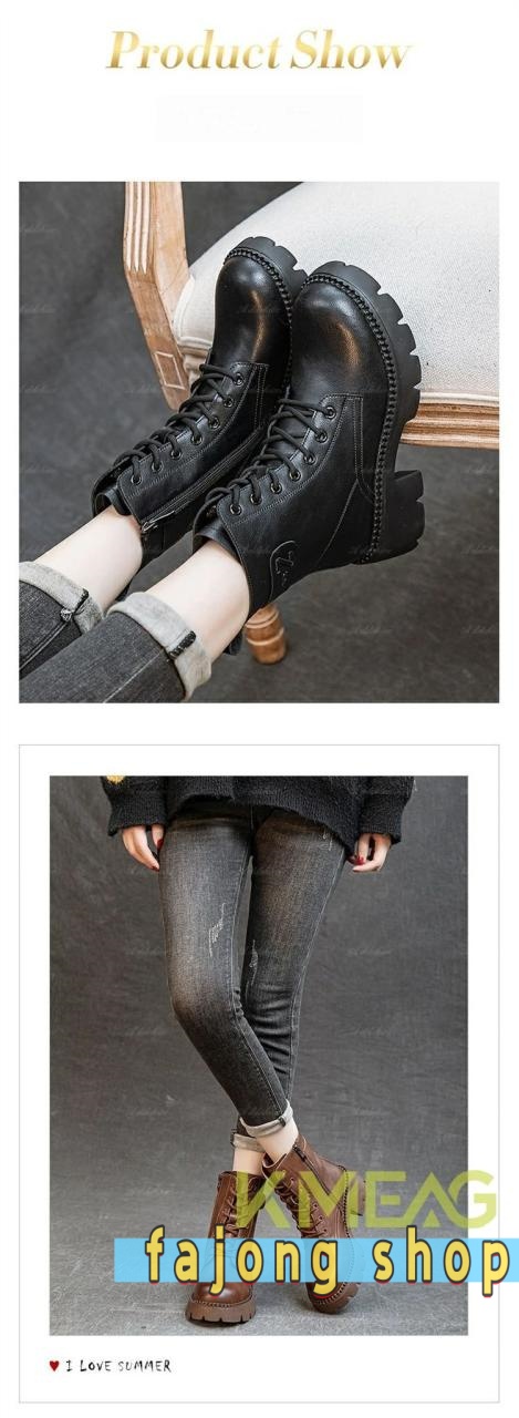 本革ブーツ 裹起毛 ショートブーツ レディース エンジニアブーツ 編み上げブーツ 歩きやすい 疲れにくい 婦人靴 ワークブーツ レディース 編み上げ ブーツ 6.5cm Heel 22.5-25.0cm