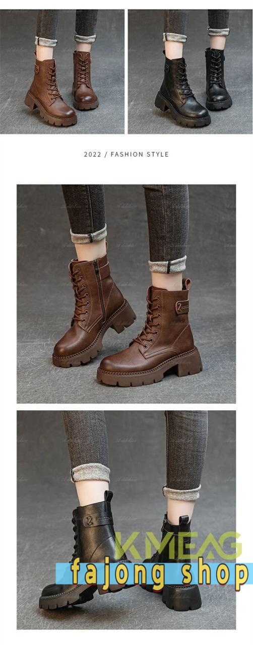 本革ブーツ 裹起毛 ショートブーツ レディース エンジニアブーツ 編み上げブーツ 歩きやすい 疲れにくい 婦人靴 ワークブーツ レディース 編み上げ ブーツ 6.5cm Heel 22.5-25.0cm