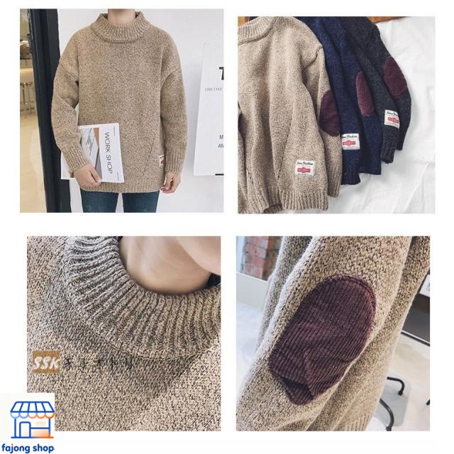 秋冬 エルボーパッチ メンズ モックネック ニットセーター セーター