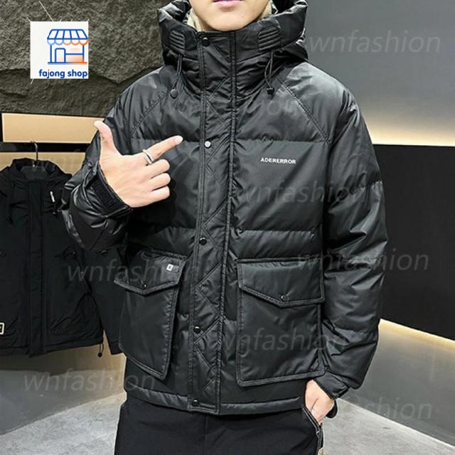 ダウンジャケット メンズ おしゃれ 英語 フード付き 上品 中綿コート