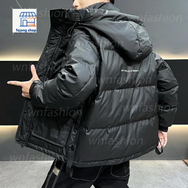 ダウンジャケット メンズ おしゃれ 英語 フード付き 上品 中綿コート