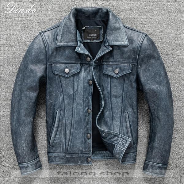 レザージャケット メンズジャケット デニム風 本革ジャケット 牛革 シングル ダブル ショート丈 バイクジャケットブルゾン MA-1 Gジャン