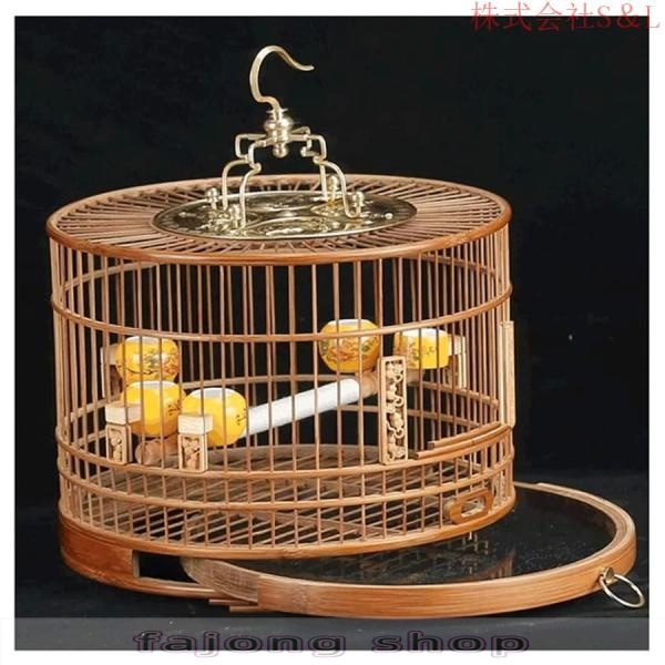 バードケージ ポータブルトラベルバードケージ、アクセサリー付き通気性バードケージ、屋外用ビンテージハンギングフライトバードケージ、ブラウン 鳥カゴ