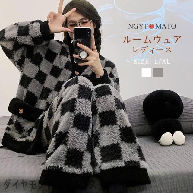 パジャマ レディース ルームウェア 上下セット ゴムウェスト 長袖 部屋着 寝間着 ふわふわ もこもこ 暖かい お泊り 旅行 ポケット付き 秋冬