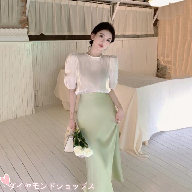 ツーピース セット ロング丈 ひざ下丈 膝下 袖あり パフスリーブ ふわふわ フレア マーメイド 大人可愛い きれいめ 上品 おしゃれ お洒落 大人女子 キュート ガーリー フォーマル 春 夏 秋 10代 20代 30代 40代 レディース 用 オフィス OL デート お出かけ 休日 パーティー