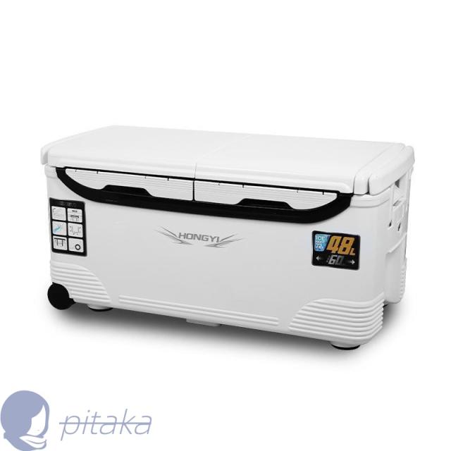 釣り用クーラーボックス 大容量13/18/32/48/60/70/85L 座れる頑丈マッスルボディ 防水 材 ハンドル/水栓/肩ベルト/キャスター付き 釣り 保冷力72h 白&黒