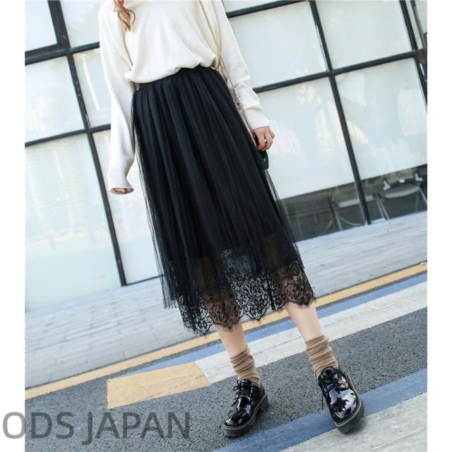スカート ひざ丈 夏 フレア 春夏 レディース レース チュールスカート 黒 ミモレ丈 かわいい おしゃれ シンプル 無地 プリーツスカート 細プリーツ シフォン