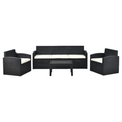 ガーデンファニチャー 4点 ラタン調 5人掛け ガーデンテーブルセット 屋外 組立簡単 ネジなし ガーデンテーブル ガーデンチェアー 屋外家具 高級