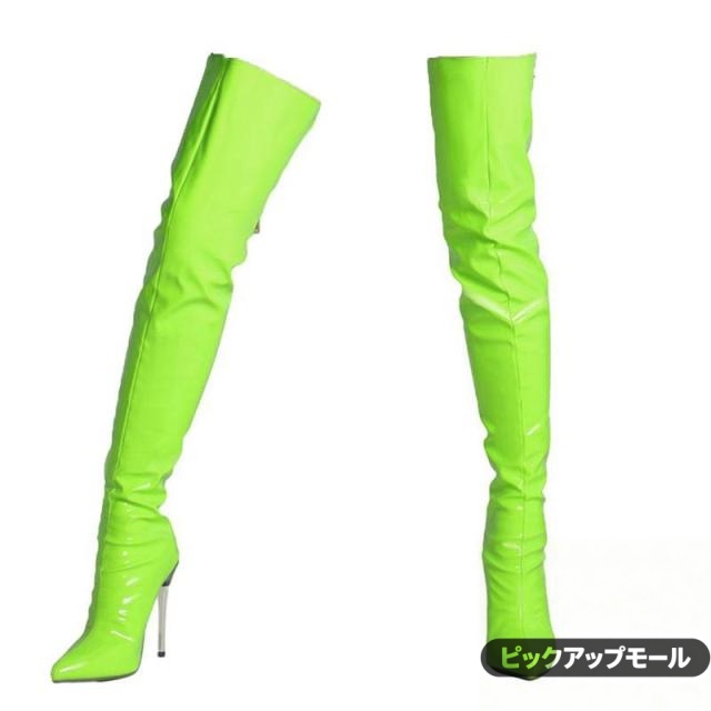 サイハイブーツ ピンヒール 11cm ニーハイブーツ レディース 長ブーツ 後ろジッパー ロング 大きいサイズ エナメル 光沢感