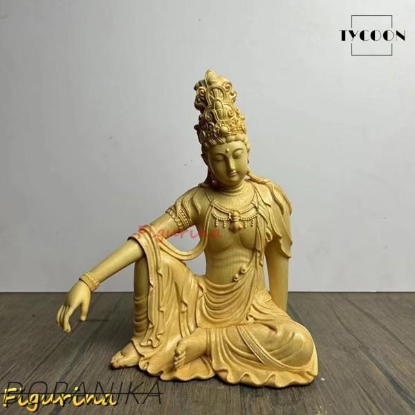 木彫り 仏像  仏教美術品 観音像彫刻 観世音菩薩 観自在菩薩（総高20cm幅18cm）桧木製高級木彫り