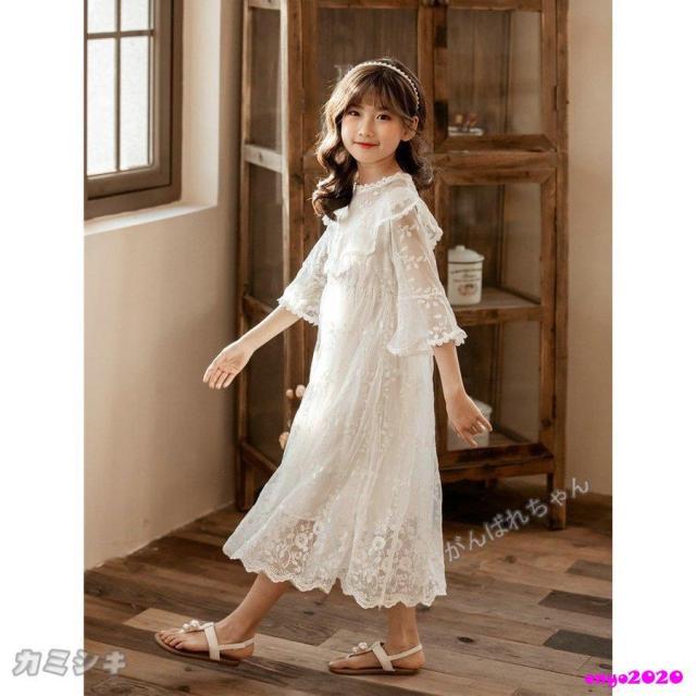 子供ワンピース ピアノ発表会 結婚式 ジュニアドレス 子どもドレスフォーマル用 女の子ドレスキッズワンピース 春夏 白 パープル_11