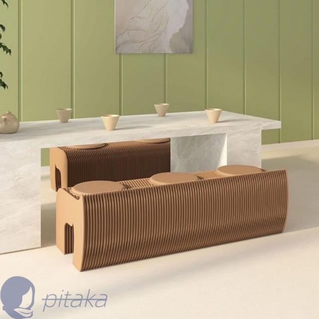 折りたたみ式紙製スツール 紙製ソファ 伸縮式ベンチ 多人数用ロースツール 折りたたみ椅子 アコーディオンデザイン 省スペース スタイリッシュでTaka Neko_7