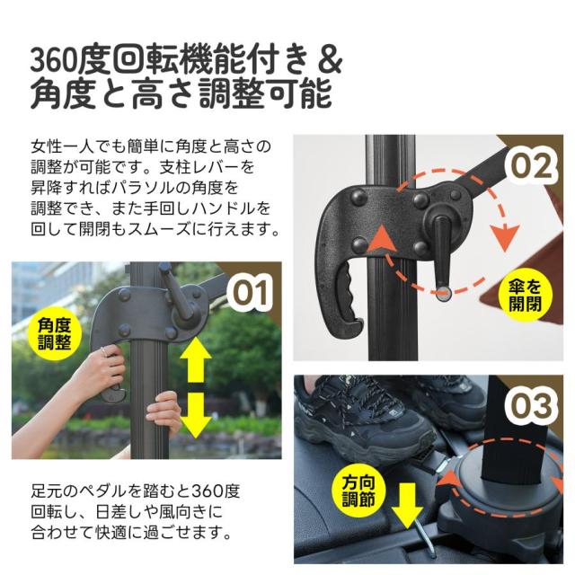 角度調整 2層 パラソル ガーデンパラソル 風に強い 長方形 大型 ビーチパラソル ガーデニング 庭 キャンプ 日傘 家庭 商業_7