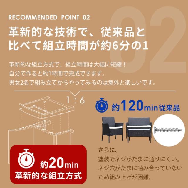 ラタン調ガーデンファニチャーセット ガーデンテーブルセット ガーデンチェアー 樹脂 ねじなし ホテル カフェ ベランダ テラス 屋外家具 高級 ソファ_6
