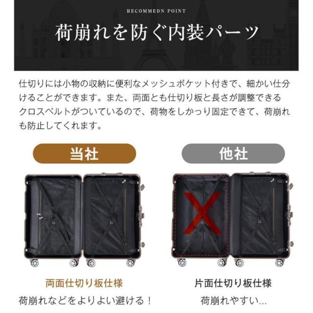 Mサイズ キャリーケース スーツケース キャリーバッグ USBポート付き アルミ ストッパー付き カップホルダー付き 超軽量 TSAロック搭載 360度回転 中型 4日-7日宿泊 旅行用 ビジネス 出張 人気 suitcase 一年間保証_4