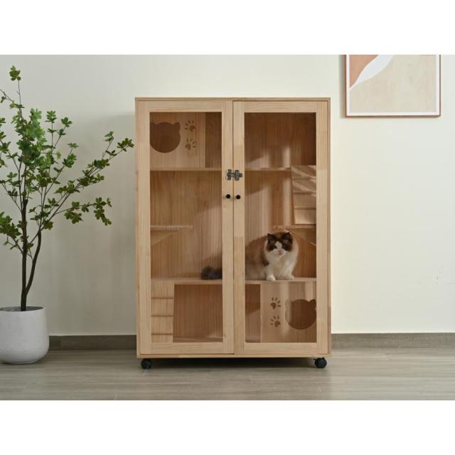 キャットケージ 猫ケージ 3段 木製フレーム 広々 大型 猫ゲージ 高級感 おしゃれ キャットハウス ネコ ハウス 留守番 保護 脱走防止 多頭 ペットケージ_12