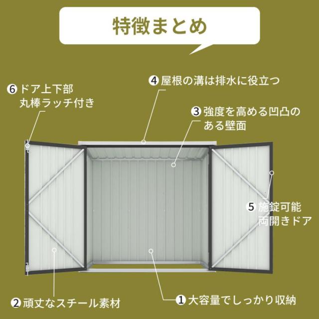 屋外収納庫 大容量 大型 屋外収納箱 1600L ストッカー 外用 ベランダ 屋外 収納ボックス 金属製 両開きドア 施錠可能 底板なし ブラック_3