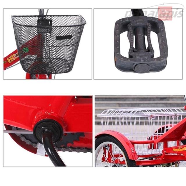 大人用三輪車 高齢者用ペダル自転車 3輪クルーザーバイク 16インチホイール 1段変速 大人用バスケット付き折りたたみ式三輪車 大型バスケット付き リクリエ_4