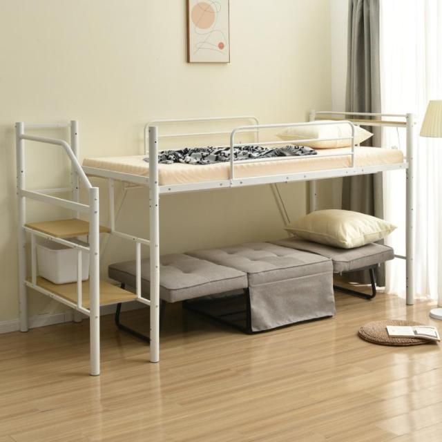 ロフトベッド パイプベッド パイプ床板 S シングル 耐荷重150kg 高さ130cm システムベッド ロータイプ 棚 収納 北欧風 ハンガーポール4本付属 ベッド 子供部屋_2