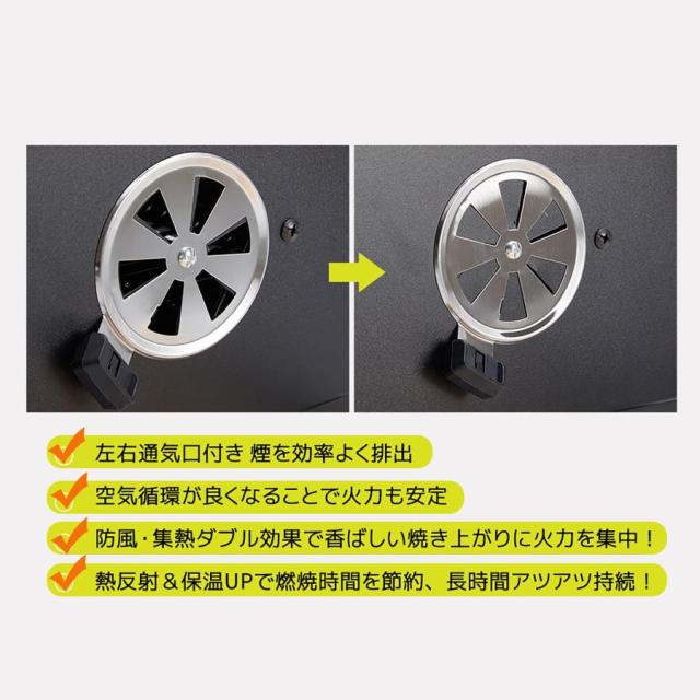バレル式バーベキューコンロ 温度計で検温可能 ローストラック付き 焼き、燻製、蒸し3WAY 8-12人用 棚板 タイヤ追加 移動楽々 アウトドア キャンプ グランピング_7