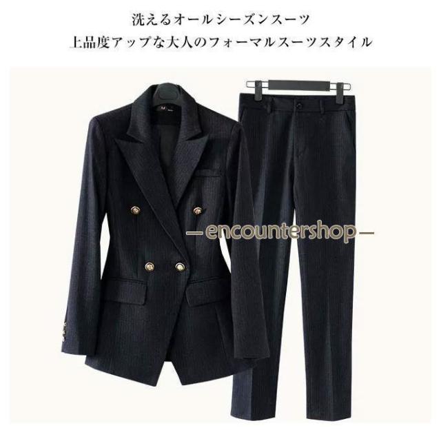 レディーススーツ セットアップ パンツスーツ ビジネススーツ フォーマルスーツ 2点セット 上下 洗える ジャケット パンツ OL ビジネス 面接 制服スーツ 通勤 就_1
