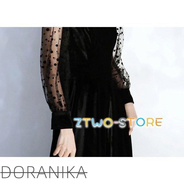 パーティードレス 結婚式 お呼ばれドレス 袖あり ロング ドレス シースルー袖 長袖 ロングドレス 黒 大きいサイズ 3L 4L 小さいサイズ 韓国_11