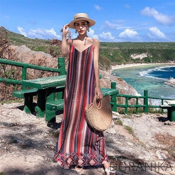 ビーチワンピースリゾートワンピキャミワンピノースリーブシフォンエスニック体型カバー海旅行ハワイボヘミア20代30代40代
