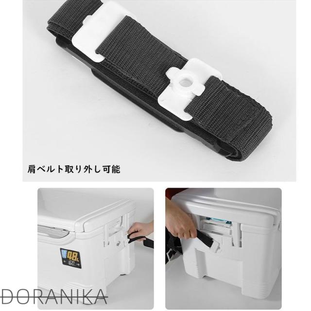 釣り用クーラーボックス 大容量32 70L 座れる頑丈マッスルボディ 防水 材 ハンドル 水栓 肩ベルト キャスター付き 釣り 保冷力72h 白&黒 持ち運び便利_5