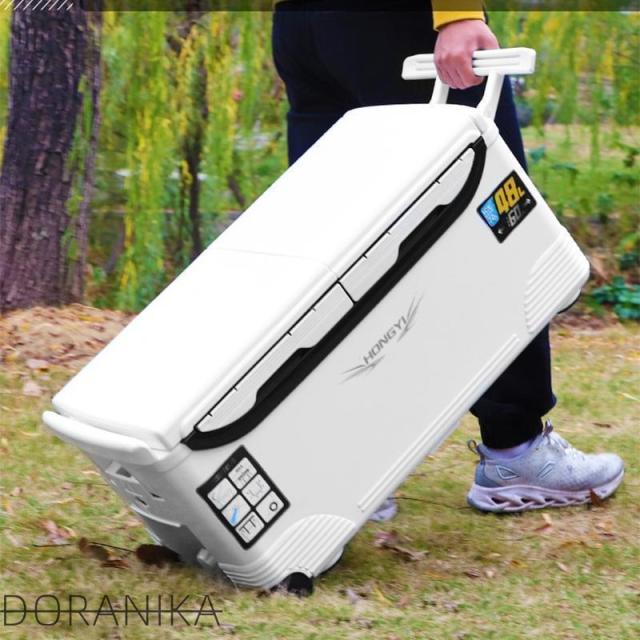 釣り用クーラーボックス 大容量32 70L 座れる頑丈マッスルボディ 防水 材 ハンドル 水栓 肩ベルト キャスター付き 釣り 保冷力72h 白&黒 持ち運び便利_7