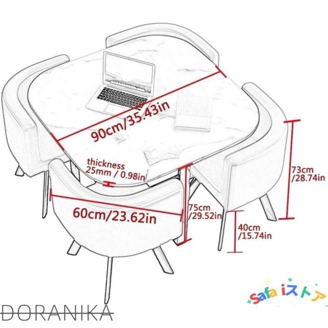 ヴィンテージスタイル 正方形テーブルと椅子セット 90センチ木製 リビング キッチン レストラン用 革質地 4脚 色 省スペース お部屋になじむ 人気_1