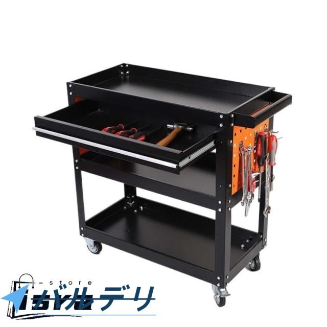 ツールワゴン 工具カート 工具台車 作業台 工具棚 ツールカート 3ティアシェルフヘビーデューティガレージワークショップDIY工具収納ホイールカーリー キ