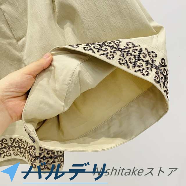 夏のレディース流行り物 民族風刺しゅう絵図面 A生産ライン ハイウエストワイドパンツ ゆったり履き気味合い か細い押し出し 心地よい 弾力性酉の方角 さる股引き表現スタイル