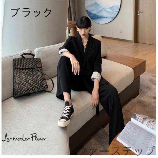 セットアップ レディース 春秋 スーツ 2点セット カジュアル 結婚式 二次会 上品 ブレザー + ワイドパンツ 上下セット おしゃれ_3
