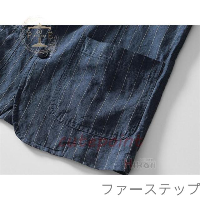 サマージャケット メンズ テーラードジャケット 綿麻 清涼 7分袖ジャケット 麻ジャケット リネンジャケット 2つボタン 薄手_17