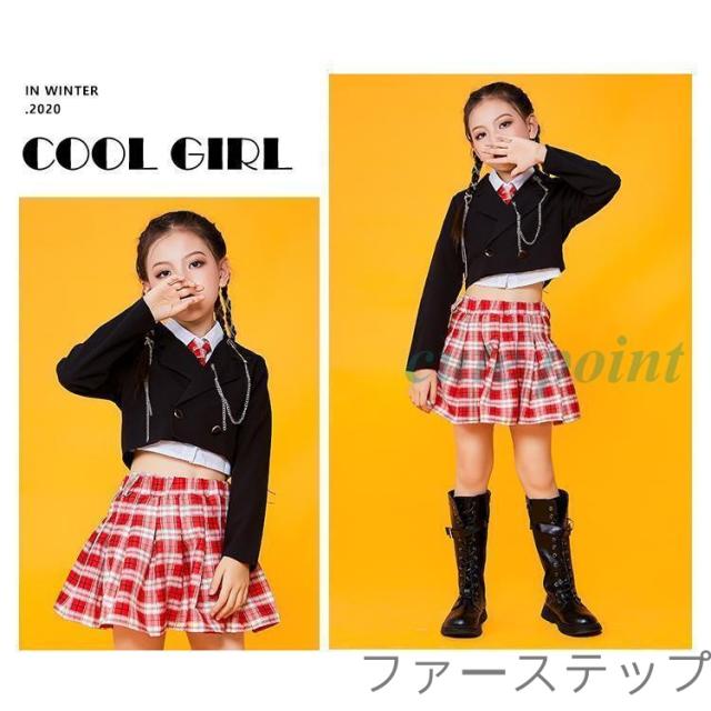 キッズダンス衣装 HIPHOP ステージ衣装 チアリーダー 衣装 ヒップホップ 女の子 韓国子供服 応援団 ジャズダンス jazz ダンスウェア 練習着 セット 演出服_8