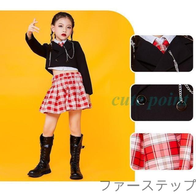 キッズダンス衣装 HIPHOP ステージ衣装 チアリーダー 衣装 ヒップホップ 女の子 韓国子供服 応援団 ジャズダンス jazz ダンスウェア 練習着 セット 演出服_9
