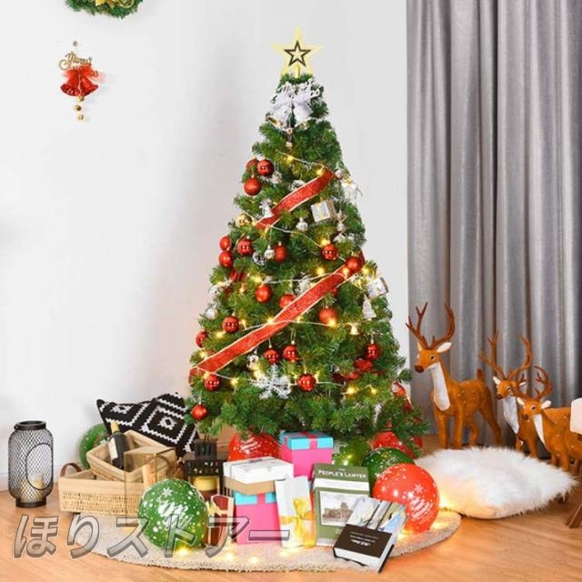 送料無料 キラキラ クリスマスツリー イルミネーション付き クリスマスツリー 180cm LEDライト付き 12種類のオーナメント付 オーナメント付き 電池式_2