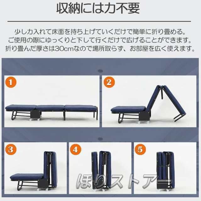 折りたたみベッド シングル 5段階 リクライニング ソファーベッド 介護用ベッド 簡易ベッド 折り畳み おしゃれ S キャスター付き 組立簡_3