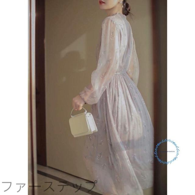 衣装 レディース 長袖 ロング衣装 膝丈 シフォン 春夏 好いたらしいめ 花柄 ゆったり 透ける袖 ワンピ シフォン衣装 夏 窈窕たる