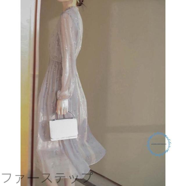 衣装 レディース 長袖 ロング衣装 膝丈 シフォン 春夏 好いたらしいめ 花柄 ゆったり 透ける袖 ワンピ シフォン衣装 夏 窈窕たる