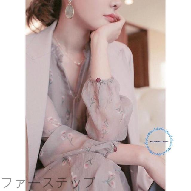 衣装 レディース 長袖 ロング衣装 膝丈 シフォン 春夏 好いたらしいめ 花柄 ゆったり 透ける袖 ワンピ シフォン衣装 夏 窈窕たる
