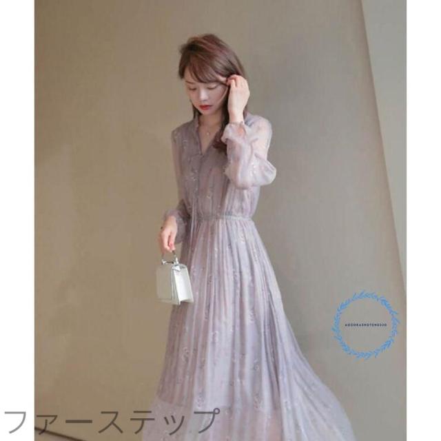衣装 レディース 長袖 ロング衣装 膝丈 シフォン 春夏 好いたらしいめ 花柄 ゆったり 透ける袖 ワンピ シフォン衣装 夏 窈窕たる