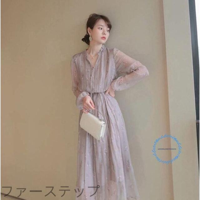 衣装 レディース 長袖 ロング衣装 膝丈 シフォン 春夏 好いたらしいめ 花柄 ゆったり 透ける袖 ワンピ シフォン衣装 夏 窈窕たる