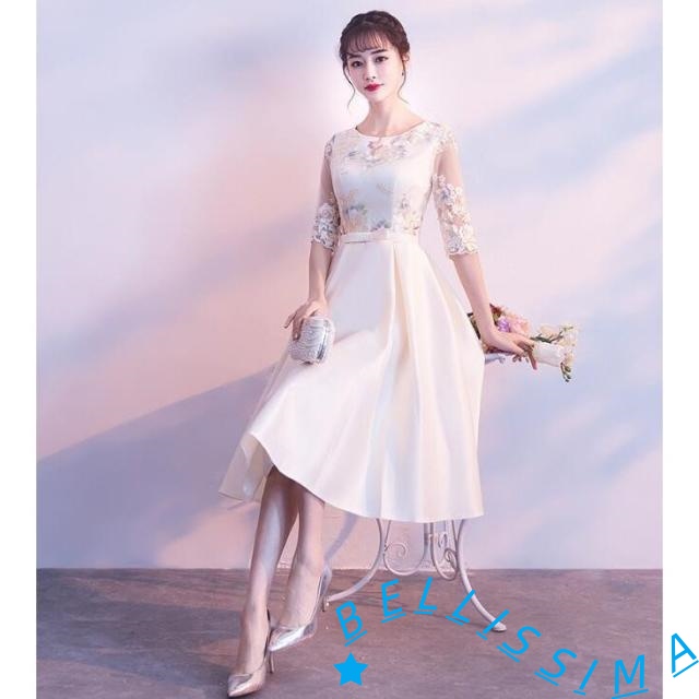 パーティードレス ワンピース 演奏会用 膝丈 ドレス 長袖 合唱衣装 結婚式 フォーマル 同窓会 袖あり キャバ 20代 30代 40代 大きいサイズ 二次会 成人式_4