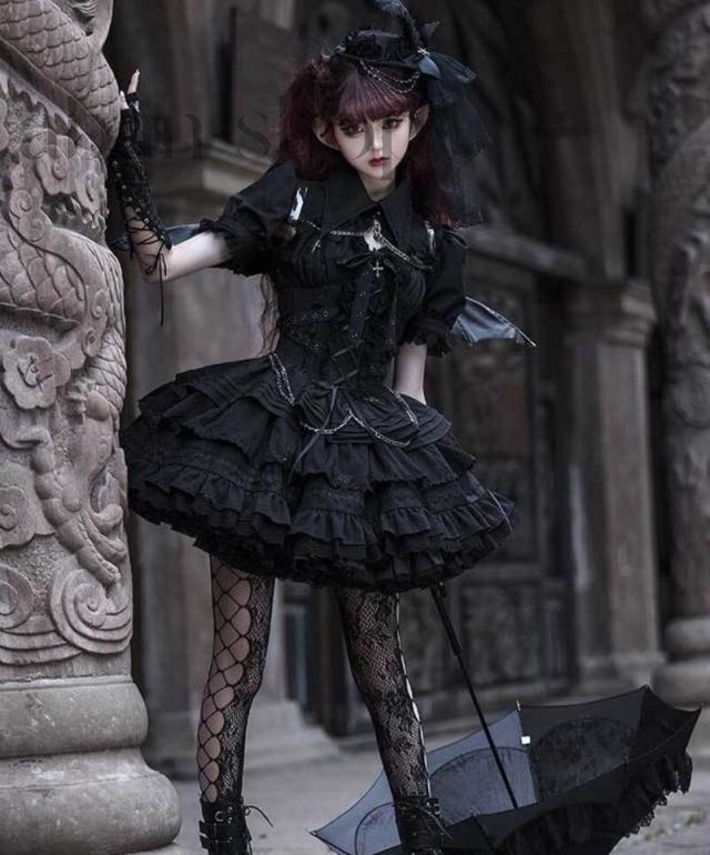 悪魔の契約 ワンピースjsk日常写真舞台変装 ロリータ トップス 萌え ゴスロリ ロリータファッション変装トップス 吊りスカート花嫁洋服ティアードスカートハロウィン レディース_2