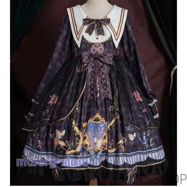ロリータ ワンピース ゴスロリ Aライン 宮廷ドレス リボン レディース コスチューム 衣装 かわいい フリル 仮装_10
